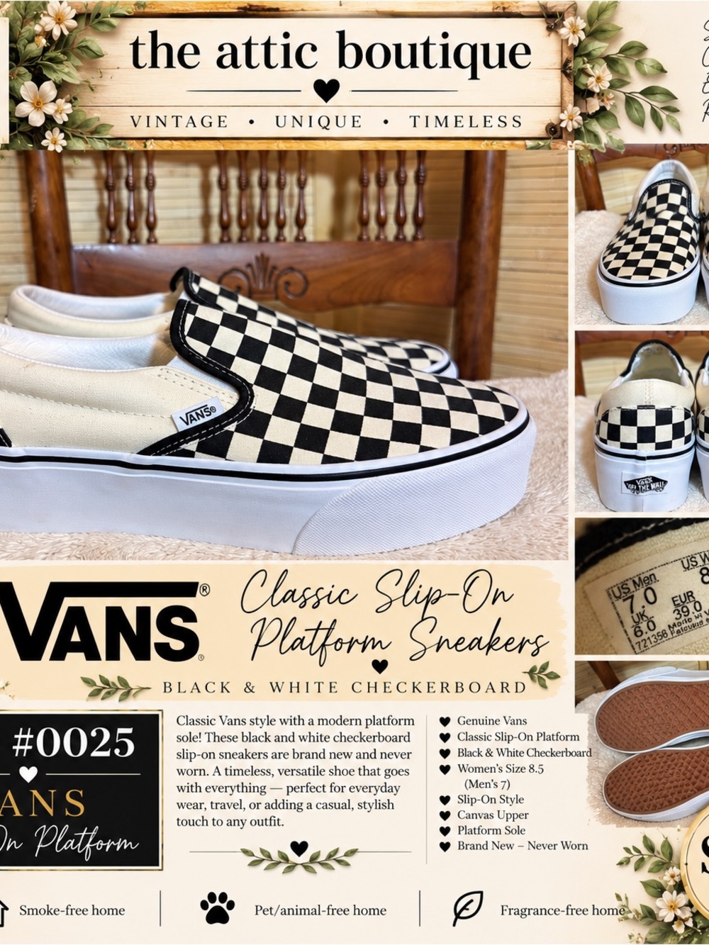 Vans Black & White Checkerboard Slip-On Platform Sneakers